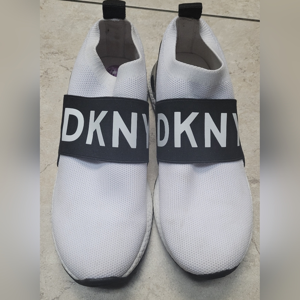DKNY White and Black Slip-On Shoes